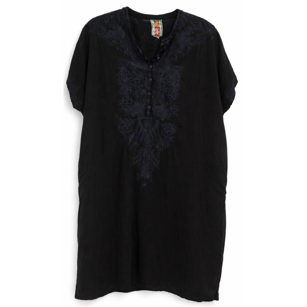 Johnny was womens xl black blue sheer midi embroidery dress kaftan